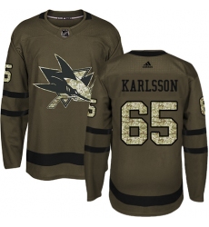 Youth Adidas San Jose Sharks #65 Erik Karlsson Premier Green Salute to Service NHL Jersey