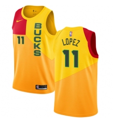Men's Nike Milwaukee Bucks #11 Brook Lopez Swingman Yellow NBA Jersey - City Edition