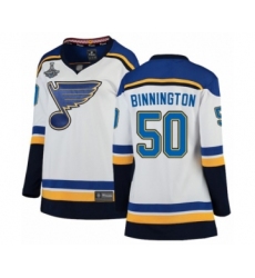 Women's St. Louis Blues #50 Jordan Binnington Fanatics Branded White Away Breakaway 2019 Stanley Cup Champions Ho