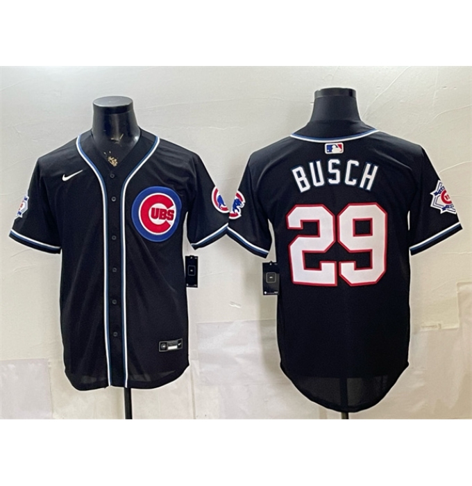 Men's Chicago Cubs #29 Michael Busch 150th Anniversary Black Out Style Vapor Premier Limited Stitched Baseball Jersey