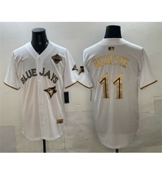 Men's Toronto Blue Jays #11 Bo Bichette White Gold 2025 American League Champions Limited Stitched Jersey