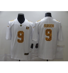 Men's Cincinnati Bengals #9 Joe Burrow White Nike Leopard Print Limited Jersey