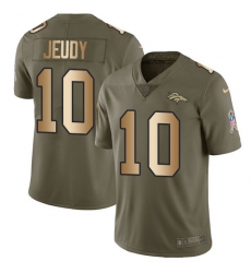 Men's Denver Broncos #10 Jerry Jeudy Olive Gold Stitched Limited 2017 Salute To Service Jersey Men's Denver Broncos #10 Jerry Jeudy Olive Gold Stitched Limited 2017 Salute To Service Jersey