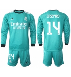 Men 2021-2022 Club Atletico Madrid second away blue Long Sleeve 14 Soccer Jersey
