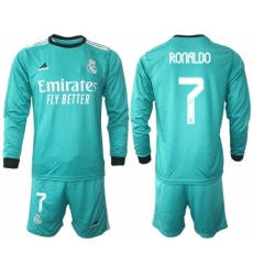 Men 2021-2022 Club Atletico Madrid second away blue Long Sleeve 7 Soccer Jerseys