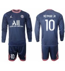 Men 2021-2022 Club Paris St German home blue Long Sleeve 10 Soccer Jersey