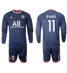 Men 2021-2022 Club Paris St German home blue Long Sleeve 11 Soccer Jersey