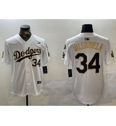 Men's Los Angeles Dodgers #34 Toro Valenzuela White Gold 2024 World Series With Fernando Memorial Limited Stitched Baseball Jersey