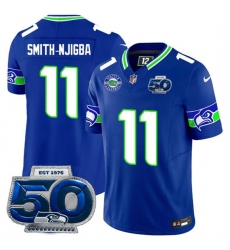 Men's Seattle Seahawks #11 Jaxon Smith-Njigba Royal 2025 F.U.S.E. 50th Season Throwback Vapor Limited Football Stitched Jersey
