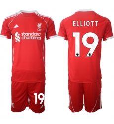 Men's Liverpool #19 Harvey Elliott 2025 Red Home Soccer Jersey Suit