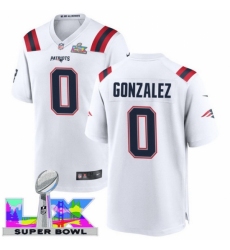 Men's New England Patriots #0 Christian Gonzalez White 2025 2026 Super Bowl LX F U S E Stitched Jersey Men's New England Patriots #0 Christian Gonzalez White 2025 2026 Super Bowl LX F U S E Stitched Jersey