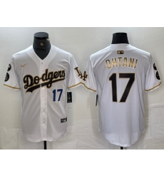 Men's Los Angeles Dodgers #17 Shohei Ohtani Number White Gold Fashion Stitched Cool Base Limited Jersey