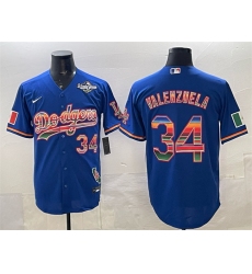 Men's Los Angeles Dodgers #34 Fernando Valenzuela Royal Mexico California 2025 World Series Patch Stitched Baseball Jersey
