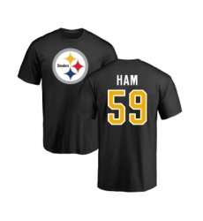 Football Pittsburgh Steelers #59 Jack Ham Black Name & Number Logo T-Shirt