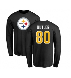 Football Pittsburgh Steelers #80 Jack Butler Black Name & Number Logo Long Sleeve T-Shirt