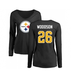 Football Women's Pittsburgh Steelers #26 Rod Woodson Black Name & Number Logo Slim Fit Long Sleeve T-Shirt