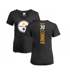 Football Women's Pittsburgh Steelers #30 James Conner Black Backer Slim Fit T-Shirt