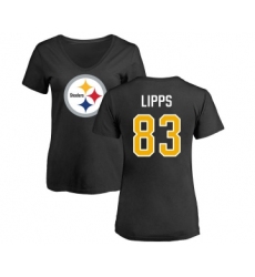 Football Women's Pittsburgh Steelers #83 Louis Lipps Black Name & Number Logo Slim Fit T-Shirt