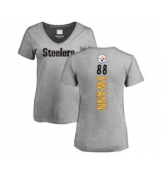 Football Women's Pittsburgh Steelers #88 Lynn Swann Ash Backer V-Neck T-Shirt
