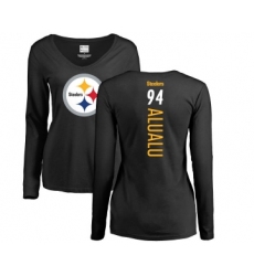Football Women's Pittsburgh Steelers #94 Tyson Alualu Black Backer Slim Fit Long Sleeve T-Shirt