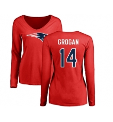 Football Women's New England Patriots #14 Steve Grogan Red Name & Number Logo Slim Fit Long Sleeve T-Shirt