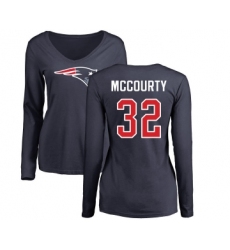 Football Women's New England Patriots #32 Devin McCourty Navy Blue Name & Number Logo Slim Fit Long Sleeve T-Shirt