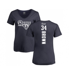 Football Women's Los Angeles Rams #34 Malcolm Brown Navy Blue Backer T-Shirt
