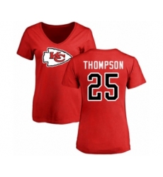 Football Women's Kansas City Chiefs #25 Darwin Thompson Red Name & Number Logo Slim Fit T-Shirt