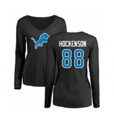 Football Women's Detroit Lions #88 T.J. Hockenson Black Name & Number Logo Long Sleeve T-Shirt