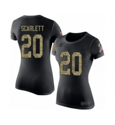 Football Women's Carolina Panthers #20 Jordan Scarlett Black Camo Salute to Service T-Shirt