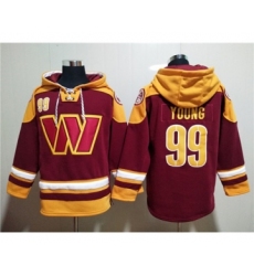 Men's Washington Commanders #99 Chase Young Burgundy Lace-Up Pullover Hoodie