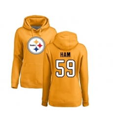 Football Women's Pittsburgh Steelers #59 Jack Ham Gold Name & Number Logo Pullover Hoodie