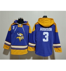 Men's Minnesota Vikings #3 Jordan Addison Purple Yellow Ageless Must-Have Lace-Up Pullover Hoodie
