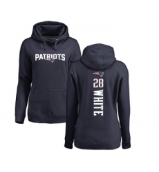 Football Women's New England Patriots #28 James White Navy Blue Backer Pullover Hoodie