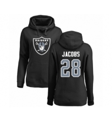 Football Women's Oakland Raiders #28 Josh Jacobs Black Name & Number Logo Pullover Hoodie