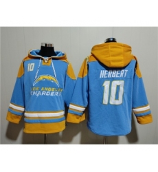 Men's Los Angeles Chargers #10 Justin Herbert Blue Ageless Must-Have Lace-Up Pullover Hoodie