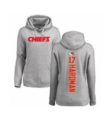 Football Women's Kansas City Chiefs #17 Mecole Hardman Ash Backer Pullover Hoodie