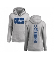 Football Women's Indianapolis Colts #36 Derrick Kindred Ash Backer Pullover Hoodie