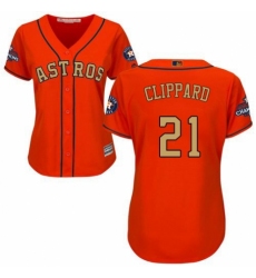 Women's Majestic Houston Astros #21 Andy Pettitte Authentic Orange Alternate 2018 Gold Program Cool Base MLB Jersey