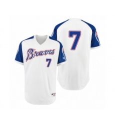 Men's Braves #7 Dansby Swanson White 1974 Turn Back the Clock Authentic Jersey