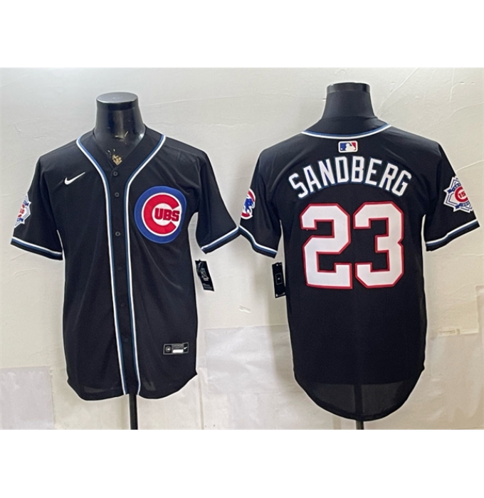 Men's Chicago Cubs #23 Ryne Sandberg 150th Anniversary Black Out Style Vapor Premier Limited Stitched Baseball Jersey