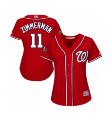 Women's Washington Nationals #11 Ryan Zimmerman Authentic Red Alternate 1 Cool Base 2019 World Series Bound Baseball Jersey