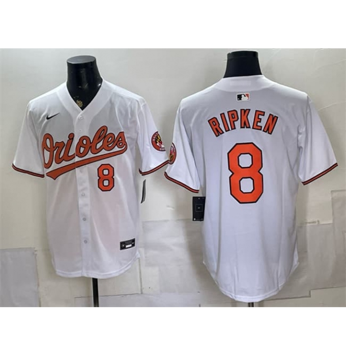 Men's Baltimore Orioles #8 Cal Ripken Jr. White 2025 Home Limited Stitched Baseball Jersey