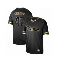 Men's Philadelphia Phillies #47 Larry Andersen Authentic Black Gold Fashion Baseball Jersey