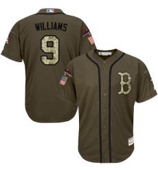 Youth Majestic Boston Red Sox #9 Ted Williams Authentic Green Salute to Service 2018 World Series Champions MLB Jersey