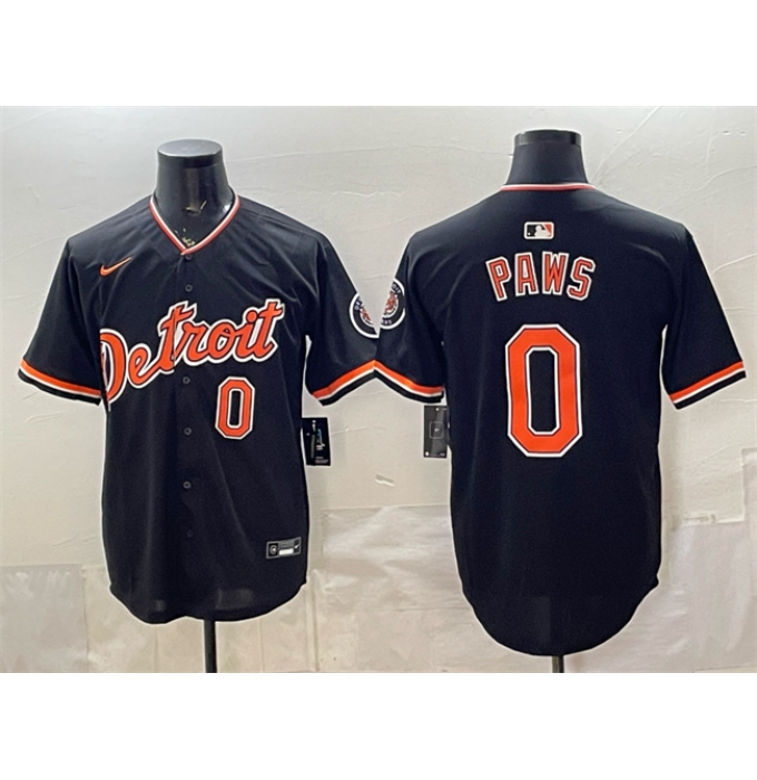Men's Detroit Tigers #0 Paws Black 2026 Alternate Vapor Premier Limited Stitched Baseball Jersey
