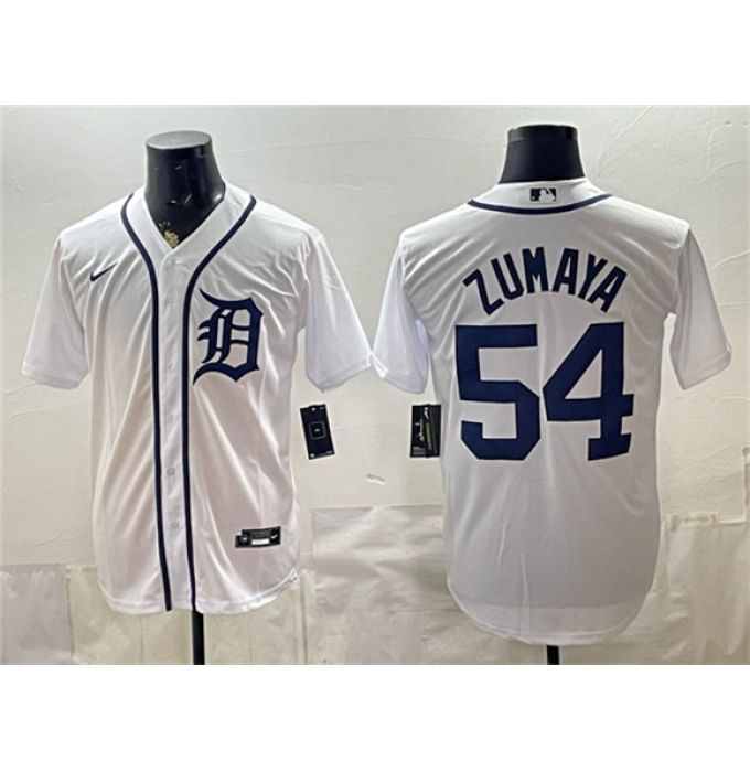 Men's Detroit Tigers #54 Joel Zumaya White Cool Base Stitched Baseball Jersey