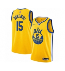 Men's Golden State Warriors #15 Latrell Sprewell Authentic Gold Finished Basketball Jersey - Statement Edition