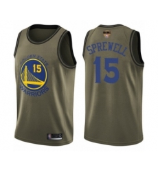 Men's Golden State Warriors #15 Latrell Sprewell Swingman Green Salute to Service 2019 Basketball Finals Bound Basketball Jersey