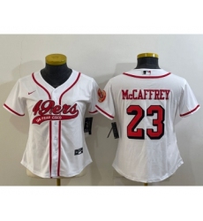 Women's San Francisco 49ers #23 Christian McCaffrey White Color Rush With Patch Cool Base Stitched Baseball Jersey